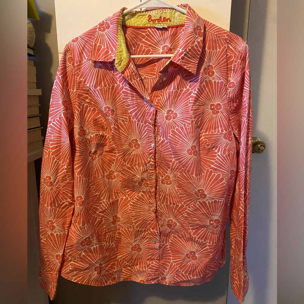 Boden Salmon Floral Poplin Button Down Shirt